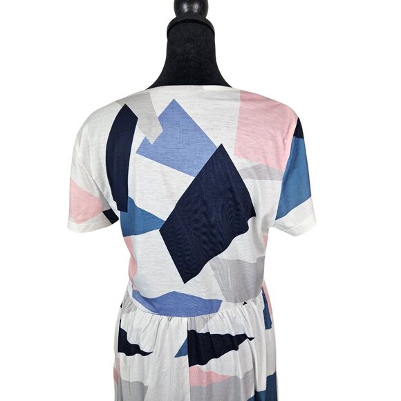 Womens Abstract Print V-Neck Short Sleeve Wrap Midi Dress Size M Casual Everyday - Picture 6 of 15